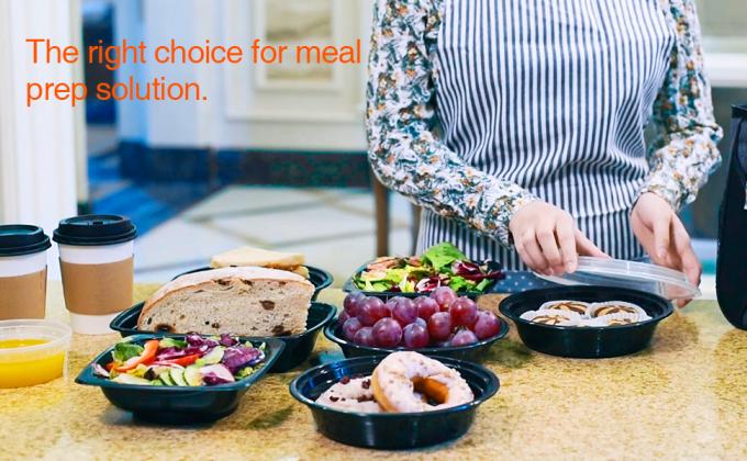 Contenedores de preparación de comidas reutilizables, contenedores de alimentos de 2 compartimientos con tapas para llevar contenedores, contenedores de plástico negro 1
