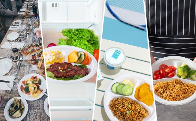 Platos de plástico blanco, 9 pulgadas 3 compartimientos 150 paquetes de material de grado alimenticio libre de BPA Platos de cena reutilizables 3