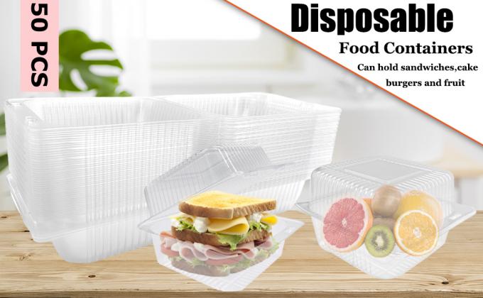 Contenedor de alimentos con bisagras cuadradas, Contenedores de plástico para llevar, Contenedores desechables de alimentos con cáscara de almeja para ensaladas, pasta 0