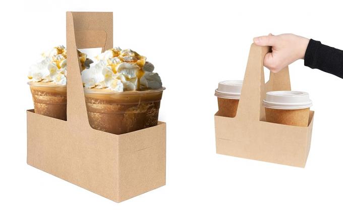 2 portavasos desechables para bebidas con mango (25 contados) - Portador de vasos de cartón Kraft - Portador de vasos desechables para calentamiento 0