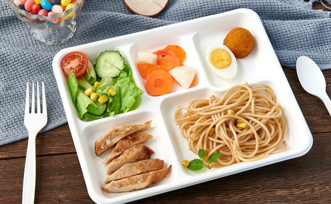 5 placas de compartimiento, 125 paquetes de placas de papel desechables, placas de caña de azúcar biodegradables, escuela ecológica 0