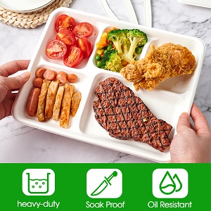 5 placas de compartimiento, 125 paquetes de placas de papel desechables, placas de caña de azúcar biodegradables, escuela ecológica 2