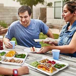 Compostable 6 placas de compartimiento, 90 paquetes de placas de papel de compartimiento, 12,5 * 8,6 pulgadas placas de almuerzo escolares desechables 3