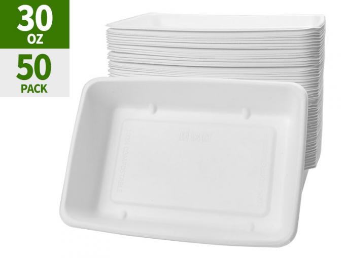 30 Oz Compostable Platos profundos para platos, Rect&aacute;ngulos para platos desechables bandejas para hamburguesas, Nacho, ensalada de tacos, popcorn 0