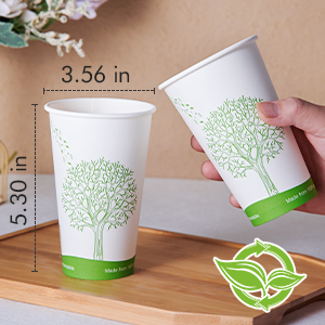 16 oz Tazas de papel biodegradables y desechables con revestimiento de PLA, Tazas de café de papel ecológicas para fiestas 0
