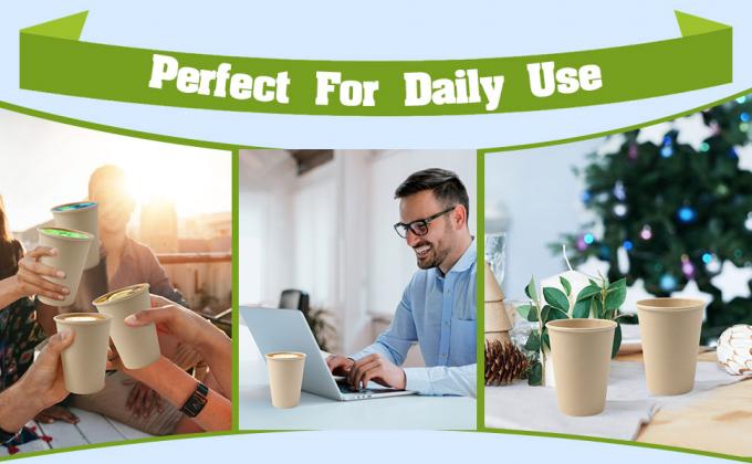 Tazas de papel de fibra de bambú 12 oz para bebidas calientes Tazas de café desechables Tazas de café desechables Tazas de papel caliente sin blanquear Para uso diario 3