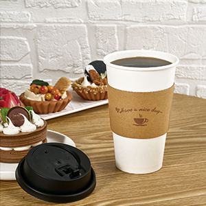 Tazas de café de papel 16 oz, tazas de café desechables con tapas y mangas Kraft, tazas de café blanco para bebidas calientes y frías 1