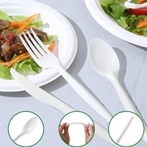 Conjunto de cubiertos compostables utensilios pesados ecológicos (50 tenedores, 50 cucharas, 50 cuchillos) utensilios biodegradables 3