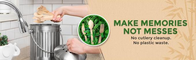 Utiliarios de exterior desechables de bambú, cubiertos 100% de bambú cubiertos de madera cubiertos ecológicos cubiertos compostables 1