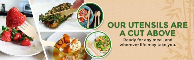 Utiliarios de exterior desechables de bambú, cubiertos 100% de bambú cubiertos de madera cubiertos ecológicos cubiertos compostables 3