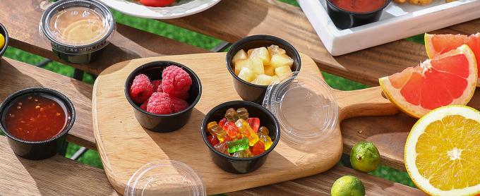 Tazas de porción con tapas, mini contenedores para el control de porciones, golpes de gelatina, preparación de comidas, tazas de salsa, limo, condimento 4