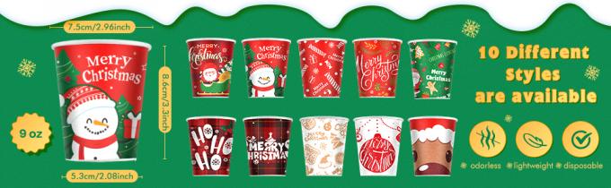 Tazas de café de papel de Navidad con mangas tapas 12 oz Xmas Taza desechable de fiesta Árbol de Navidad Tazas de cacao caliente 0