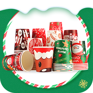 Tazas de café de papel de Navidad con mangas tapas 12 oz Xmas Taza desechable de fiesta Árbol de Navidad Tazas de cacao caliente 1