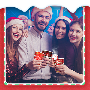 Tazas de café de papel de Navidad con mangas tapas 12 oz Xmas Taza desechable de fiesta Árbol de Navidad Tazas de cacao caliente 6