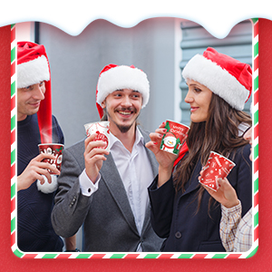 Tazas de café de papel de Navidad con mangas tapas 12 oz Xmas Taza desechable de fiesta Árbol de Navidad Tazas de cacao caliente 7