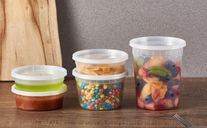 Contenedores de almacenamiento de alimentos con tapas 8oz, 16oz, 32oz Congelador Deli Cups Combo Pack, 44 juegos BPA-Free Leakproof redondo 12