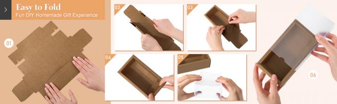 Cajas de cajones de papel Kraft rectangulares con ventana Cajas de jabón caseras Cajas de Kraft con etiquetas Correa de yute para joyas 4