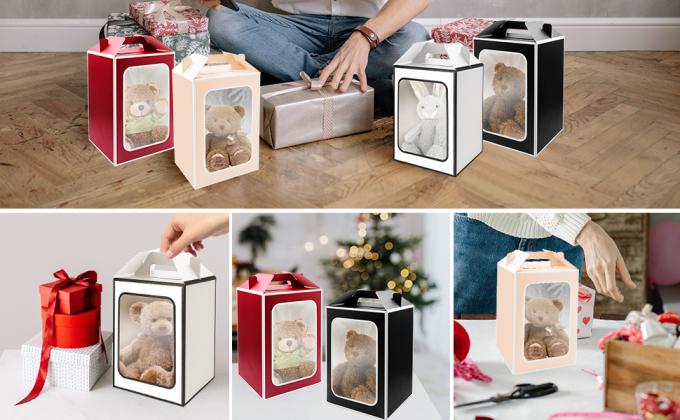 Cajas de regalo grandes, bolsas de papel de 10 pcs con ventana transparente, bolsas de regalo de papel de ramo de flores de 9,8 x 7 x 5,1 " 4