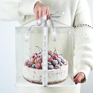 Cajas de regalo de plástico transparente Cajas de panadería con base, tapa y cinta Pasteles, pasteles, galletas, cupcakes y fiesta 18