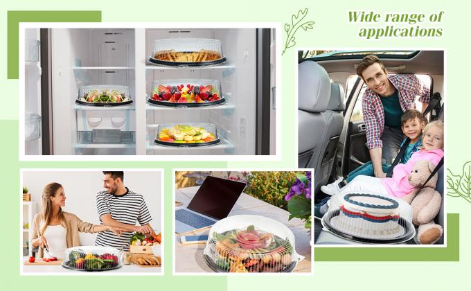 bandejas de comida desechables con tapas bandejas de servicio de plástico negro bandejas redondas con tapas transparentes papel de cera deli 4