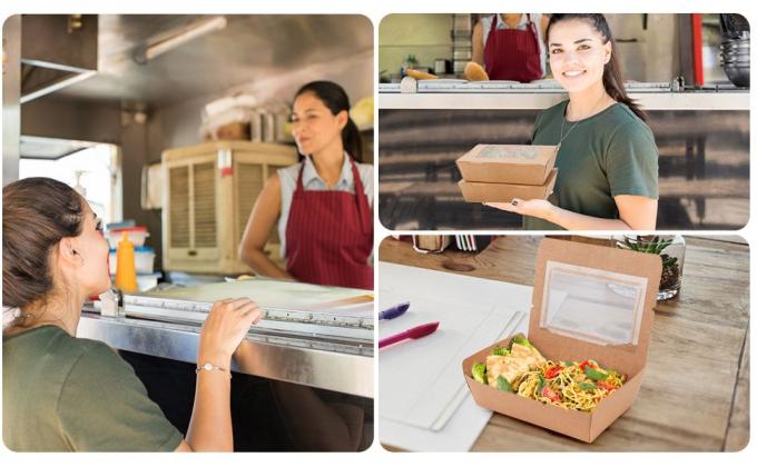 40 oz Contenedores de comida para llevar (50 paquetes) Envases de comida de papel Kraft desechables Caja de comida para llevar 0