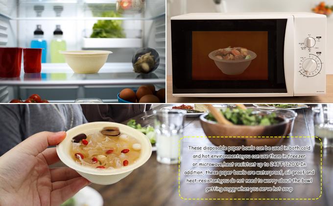 These disposable paper bowls can be used in both cold and hot environments,