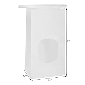 Bolsas de panadería con ventana transparente, bolsas de galletas de papel kraft blanco, cerradura de la barra de la corbata de estaño, bolsas de sándwich de pan de 3,5 "X2,4" X7" 2