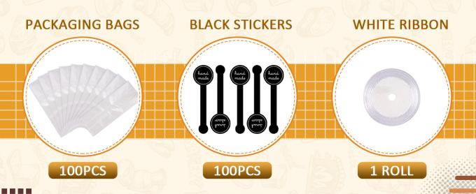 Bolsas de plástico translúcidas para galletas, pasteles, chocolate, dulces, bocadillos, buenas para fiestas de panadería con pegatinas 0