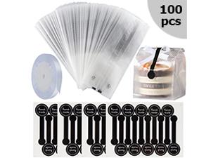 Bolsas de plástico translúcidas para galletas, pasteles, chocolate, dulces, bocadillos, buenas para fiestas de panadería con pegatinas 4