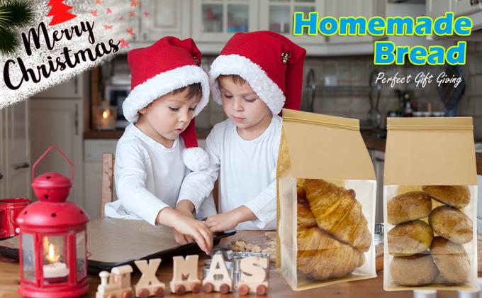 Bolsas de pan grandes, 13.7 X 8.2 X 3.5 pulgadas Bolsas de pan de papel de Kraft con ventanas de lata Cerradura de pestaña Bolsas de pan grandes 1