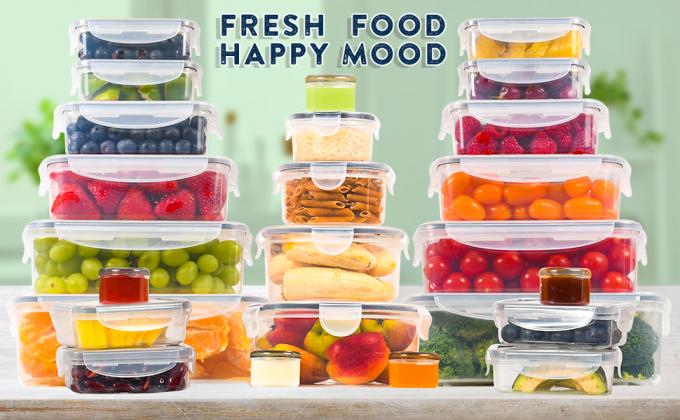 Contenedores de almacenamiento de alimentos de plástico duro con tapas herméticos 85 oz para salsas Caja, cuencos de cocina apilables Preparación de comidas 0