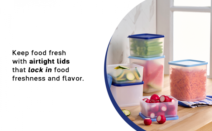 Conjunto de almacenamiento cuadrado y apilado - Seguro para lavavajillas y libre de BPA - (6 contenedores transparentes + 6 tapas azules) 0