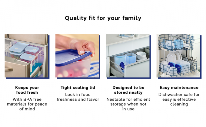 Conjunto de almacenamiento cuadrado y apilado - Seguro para lavavajillas y libre de BPA - (6 contenedores transparentes + 6 tapas azules) 1