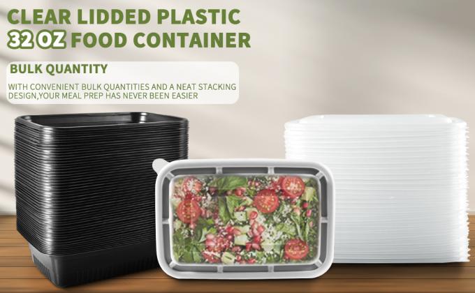 Contenedores de preparación de comidas de 32 oz, cajas de bento reutilizables, contenedores de almacenamiento de preparación de alimentos libres de BPA con tapas, apilables, plato 0