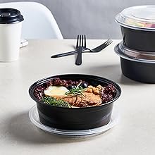 38 oz 32 oz 24 oz Plan de almuerzo Caja desechable Para llevar en bolos Negro libre de BPA Reutilizable duradero congelador de microondas apilable 1
