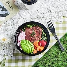 38 oz 32 oz 24 oz Plan de almuerzo Caja desechable Para llevar en bolos Negro libre de BPA Reutilizable duradero congelador de microondas apilable 4