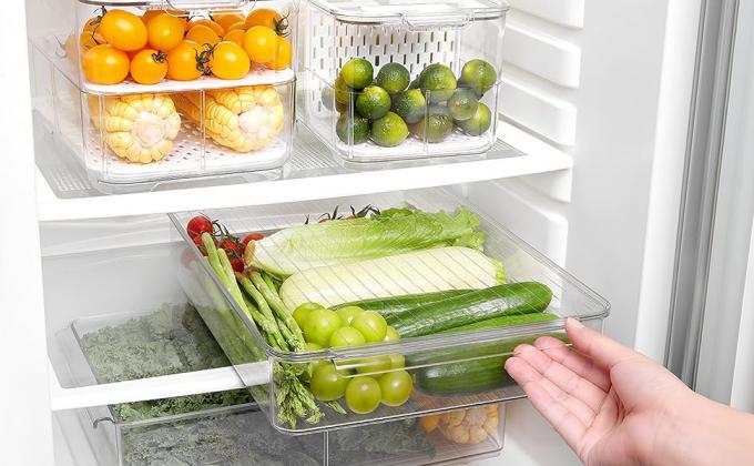 Contenedor de almacenamiento de alimentos con tapas para frutas, verduras, carne de tocino y queso 0