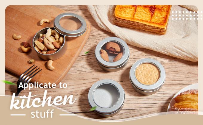 2 onzas de lata de metal de lata redonda contenedor vacío latas de pomada con tapa de tornillo transparente para cocina, oficina, velas, dulces 9