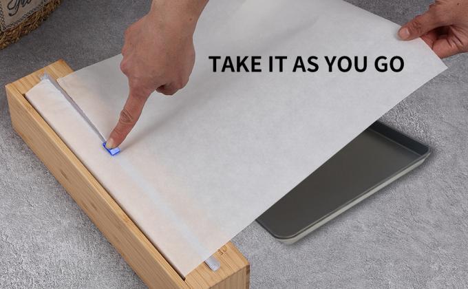 Dispensador de envoltura de plástico, Dispensador de envoltura de alimentos de madera de bambú, con cortador de diapositivas y un rollo de 11,5 "X300 Ft libre de BPA 2