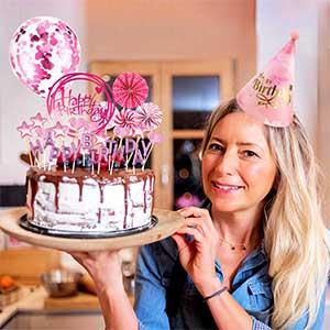 Set de Topper de pastel de cumpleaños Feliz cumpleaños Cupcake Topper Letters Candelas Toppers Confetti Balón Estrellas Corazones 4