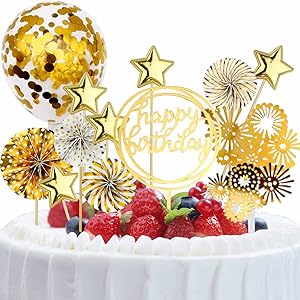 Set de decoración de la torta de arriba Glitter acrílico Feliz cumpleaños Torta de arriba Confetti Papel de globo Fans Estrellas Fuegos artificiales 0