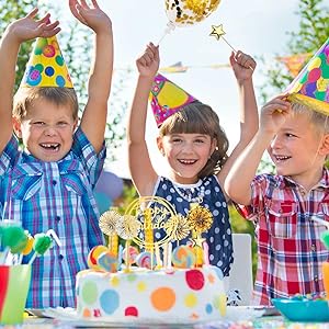 Set de decoración de la torta de arriba Glitter acrílico Feliz cumpleaños Torta de arriba Confetti Papel de globo Fans Estrellas Fuegos artificiales 5