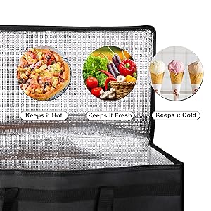 Bolsa aislada de entrega de alimentos de 79L para comidas frías calientes, bolsa aislante para comidas, calentador de pizza 11