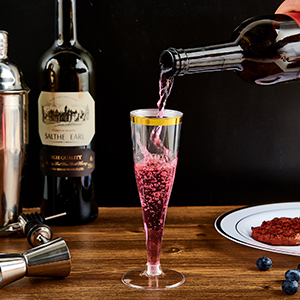 Flautas de champaña de plástico, vasos de borde de oro de 4,5 oz, vasos de tostado transparentes desechables vasos reciclables para la fiesta de bodas 1