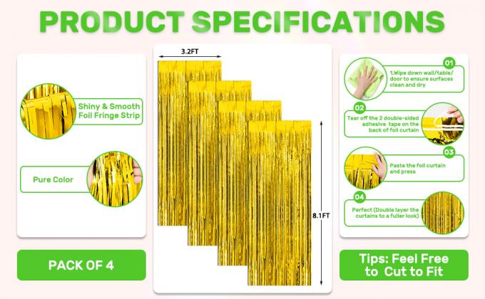 Fondo para decoraciones de fiestas, cortinas de fondo de franjas de papel aluminio, corredores de tintelería para decoraciones de fiestas de cumpleaños 3