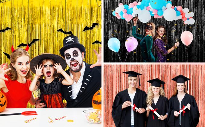 Fondo para decoraciones de fiestas, cortinas de fondo de franjas de papel aluminio, corredores de tintelería para decoraciones de fiestas de cumpleaños 4