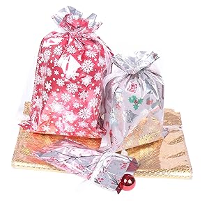 Bolsas de regalo de Navidad, diseños de bolsas de envoltura de Papá Noel con cintas de cuerda y etiquetas para envolver 2