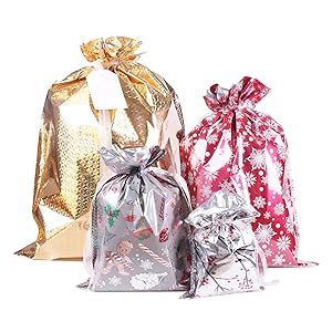 Bolsas de regalo de Navidad, diseños de bolsas de envoltura de Papá Noel con cintas de cuerda y etiquetas para envolver 3