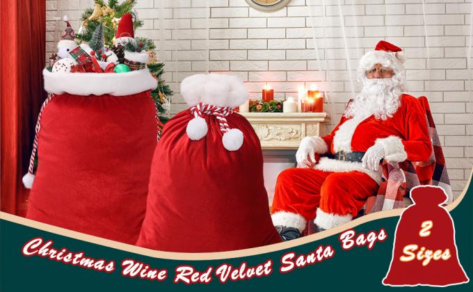 Bolsas de terciopelo con cuerda de tira bolsas de peluche grandes Santa bolsas de regalo de Navidad en 2 tamaños para bolsas de almacenamiento paquete de Navidad 0