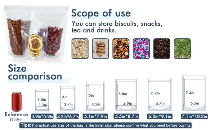 Bolsas de alimentos transparentes, bolsas de almacenamiento de alimentos con cierre de cremallera para productos de embalaje, hierbas, refrigerios, té, especias, alimentos para mascotas y jabones 2